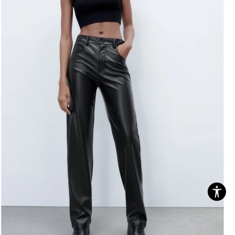 NWOT Zara Vegan Black Leather Straight Leg Jeans
